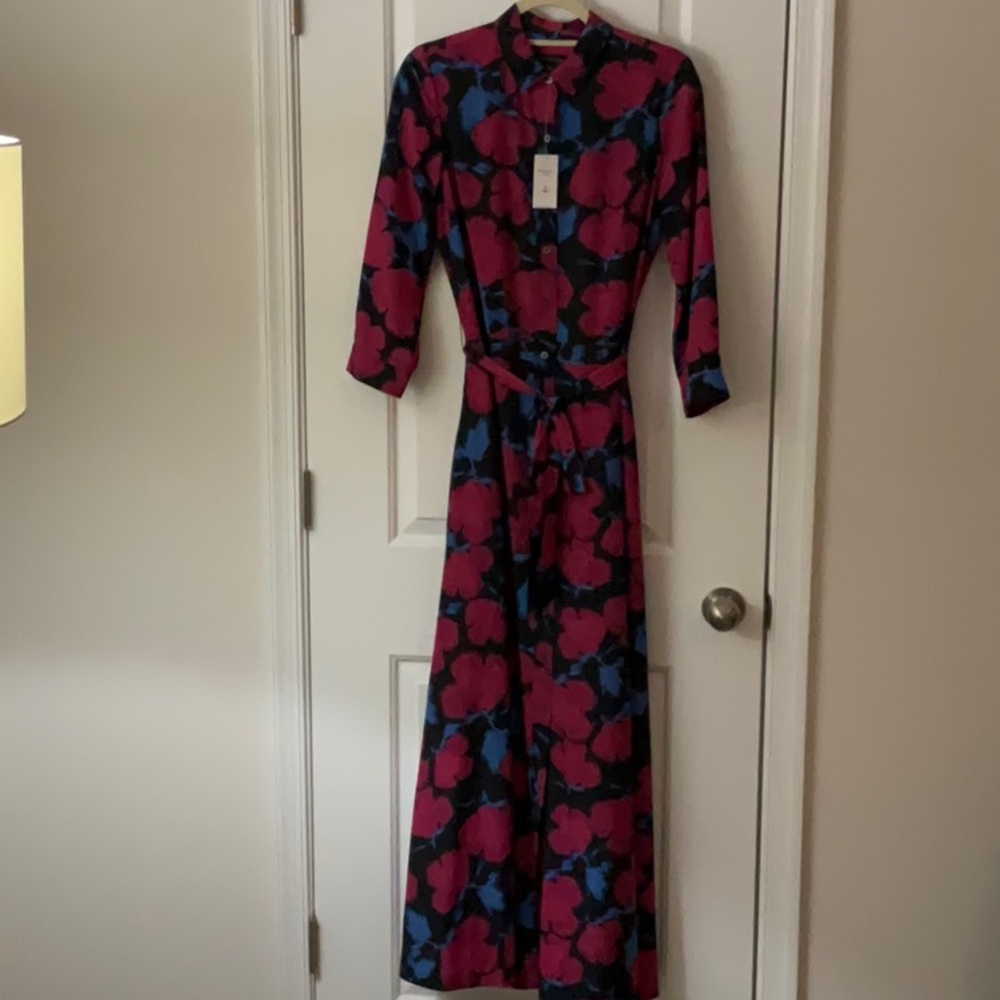 Banana Republic Red and Blue Long Sleeve Sundress